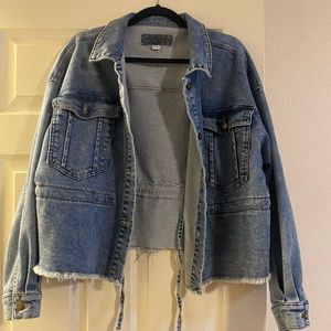 Distressed Drawstring Jean Jacket